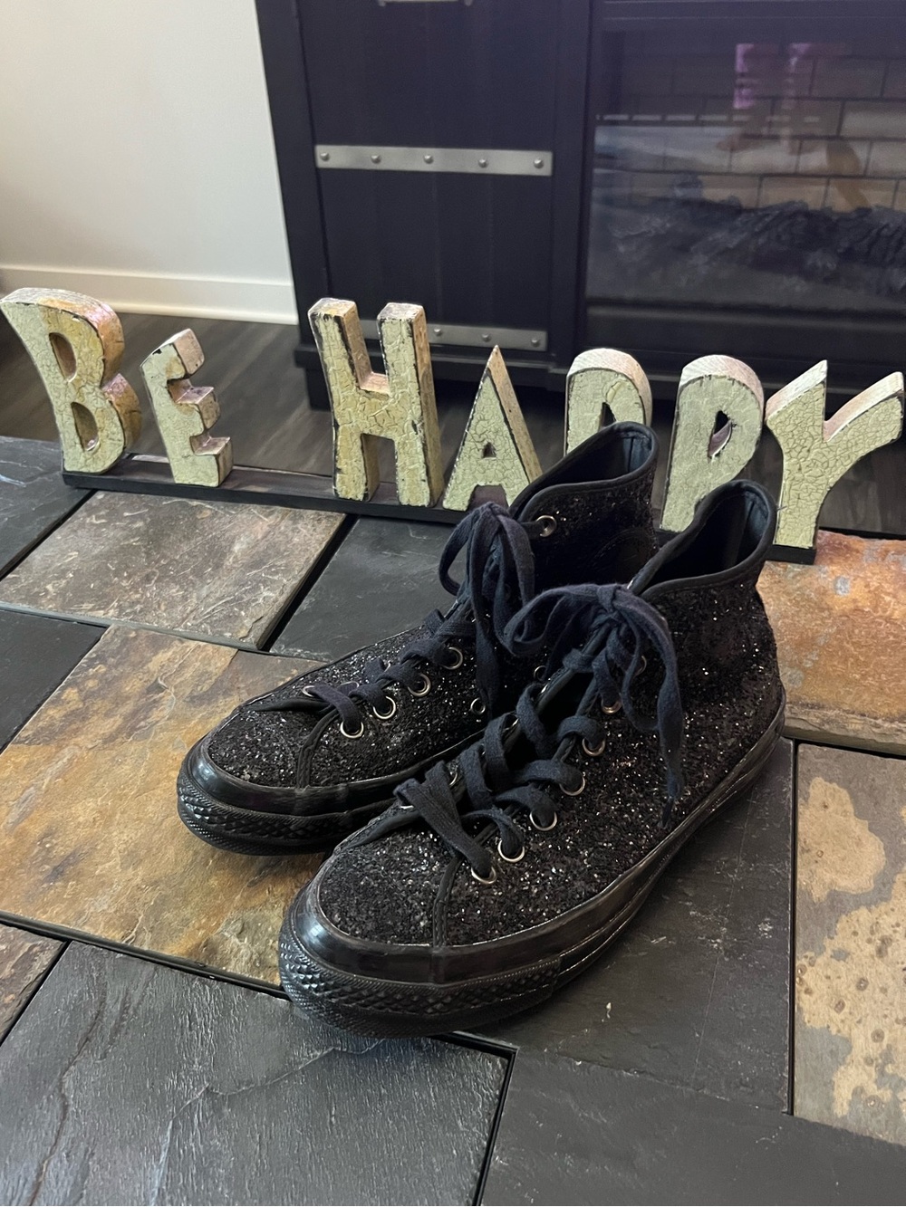 Unisex Women or Men Converse Chucks All Star Black Glitter High-Top Sneakers